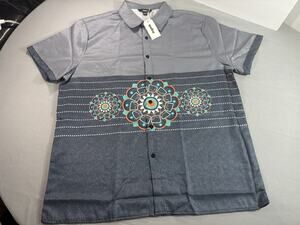 Ouku Men's XL Aztec Geometric Print Button Up Shirt Gray NWT Surf Skatewear